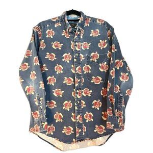 Dock Square Washed Cotton Medium Button Down Sea Turtle Coastal Cowboy Denim Men